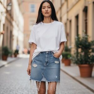 We The Free Distressed Denim Mini Skirt